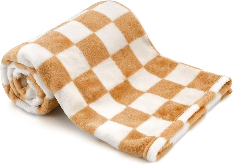 GreatBba Plush Checkered Baby Blanket for Boys Girls Nursery, 30"*40" Warm Short Fleece Blanket Neutral for Infant Newborn, Small Fuzzy for Sleeping, Chenille Baby for Stroller (Orange&White) - Image 1